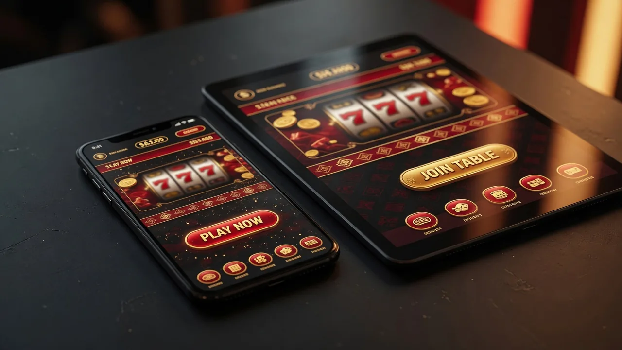 Teléfono y tableta con UI oscura de casino